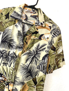 Vintage 70s Safari Print Button Down Top Tropical Blouse Crop Top