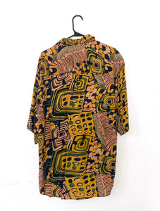 Vintage 80s High Low Printed Button Down Top Retro tropigoth Summer