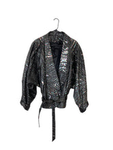 Load image into Gallery viewer, Vintage 80s Oil Slick Iridescent and Black Tie Front Leather Jacket