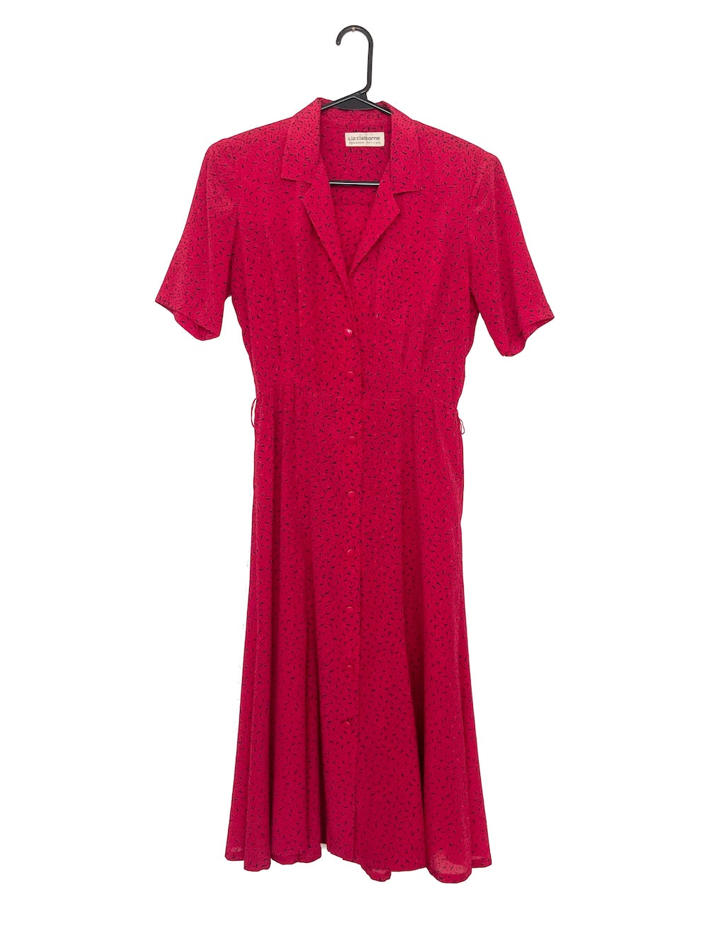 Vintage 90s Red and Black Buttondown Cinched Waist Midi Dress