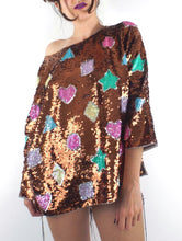 Load image into Gallery viewer, Dancing Queen Vintage Heart and Star Print Sequined Top