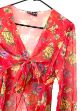 Load image into Gallery viewer, Vintage 90s Sheer Floral Print Tie Front Crop Top