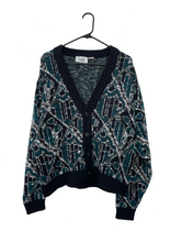 Load image into Gallery viewer, Vintage Blue and White Printed Cozy Knit Cardigan