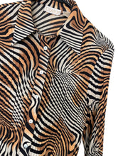 Load image into Gallery viewer, Vintage Y2K Trippy Striped Print Bell Sleeve Print Button Down Top 90s Diva Blouse