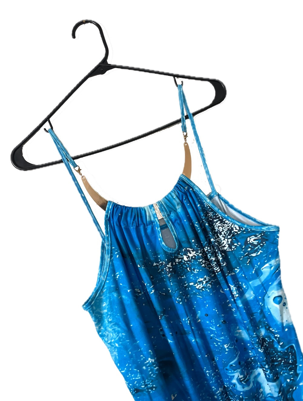 Vintage Y2K Bright Blue Water Print Dress with Metal Collar Detail – Total  Recall Vintage