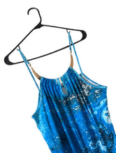 Load image into Gallery viewer, Vintage Y2K Bright Blue Water Print Dress with Metal Collar Detail