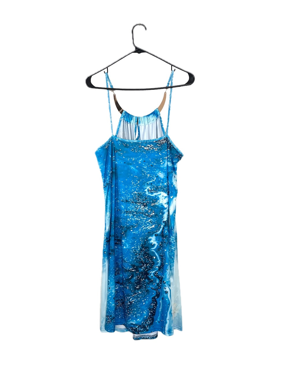 Vintage Y2K Bright Blue Water Print Dress with Metal Collar Detail – Total  Recall Vintage