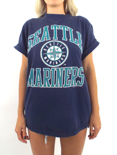 Vintage 90s Faded Blue Seattle Mariners Tee -- Size Small/Medium