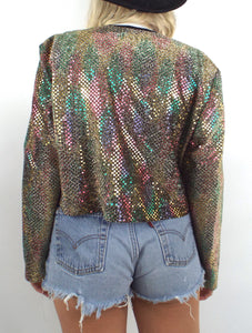 Vintage Rainbow Sequined Open Front Jacket