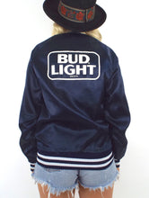 Load image into Gallery viewer, Vintage 80s Navy Blue Bud Light Satin Varsity-Style Jacket