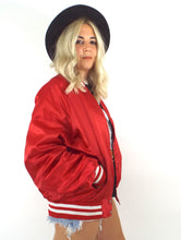 Load image into Gallery viewer, Vintage 80s Red Budweiser Satin Varsity-Style Jacket
