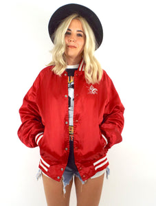 Vintage 80s Red Budweiser Satin Varsity-Style Jacket