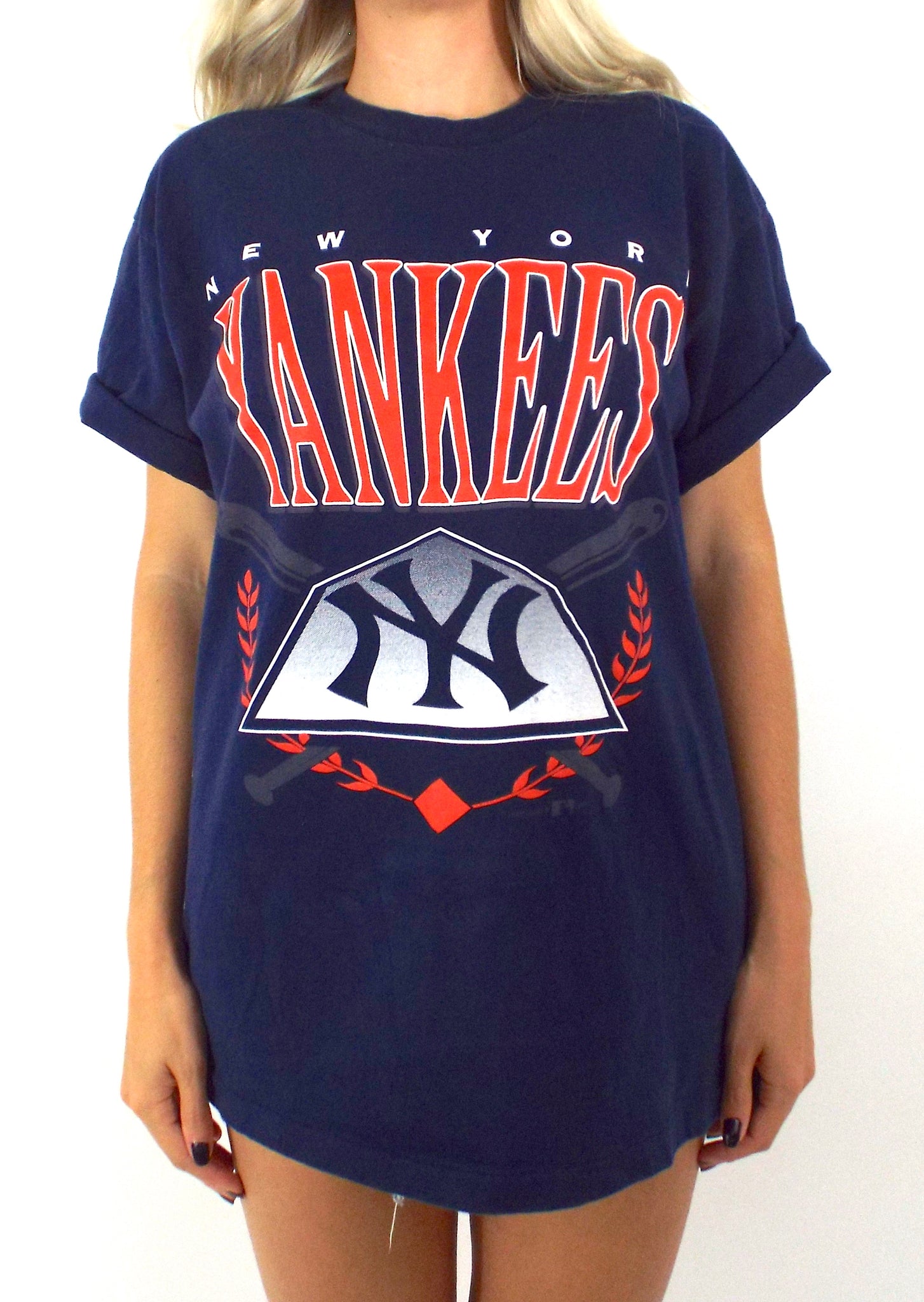 Vintage NY Yankees long sleeve tee - navy with - Depop