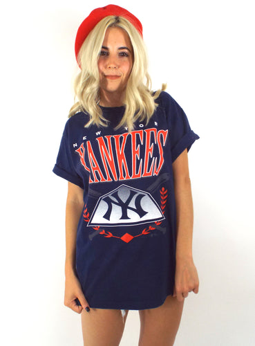 Vintage 90s Navy Blue Oversized New York Yankees Tee