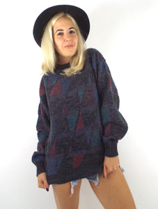 Vintage 90s Cozy Triangle Print Oversized Graphic Sweater