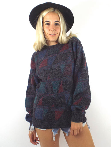 Vintage 90s Cozy Triangle Print Oversized Graphic Sweater