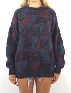 Vintage 90s Cozy Triangle Print Oversized Graphic Sweater