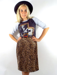 Vintage 90s High-Waist Fuzzy Leopard Print Pencil Skirt -- Size 28