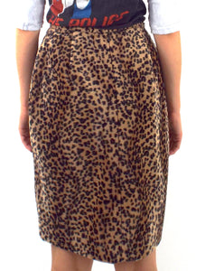 Vintage 90s High-Waist Fuzzy Leopard Print Pencil Skirt -- Size 28