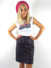 Load image into Gallery viewer, Vintage High Elastic Waist Black Leather Pencil Skirt -- Size Small