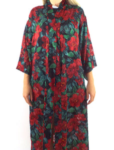 Vintage 90s Long Floral Print Burnout Style Kimono