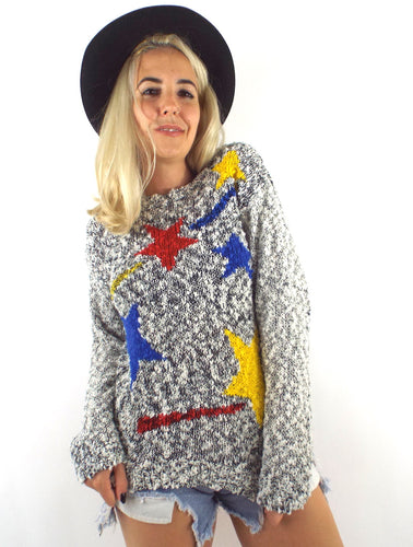 Vintage Grey Slouchy Star Print Sweater