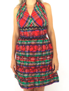 Jingle Belle Vintage 60s Plaid Print Quilted Halter Mini Holiday Party Dress