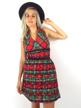 Load image into Gallery viewer, Jingle Belle Vintage 60s Plaid Print Quilted Halter Mini Holiday Party Dress