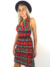 Load image into Gallery viewer, Jingle Belle Vintage 60s Plaid Print Quilted Halter Mini Holiday Party Dress