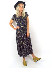Load image into Gallery viewer, Vintage 90s Yellow Cabbage Rose Floral Print Babydoll Maxi Dress 
