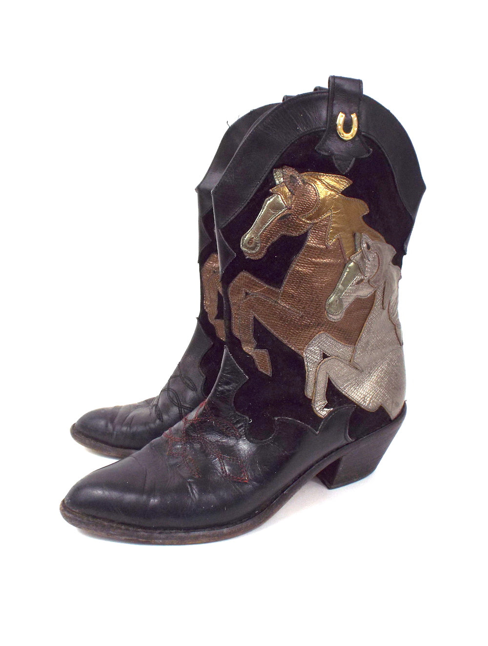 Vintage Metallic Horse Design Cowboy Boots -- Size 7