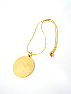 Vintage 70s Faux Gold Zodiac Sign Pendant Necklace - Taurus