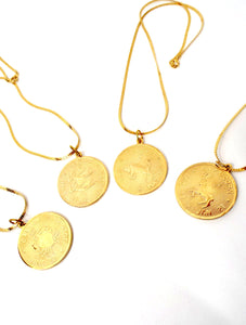 Vintage 70s Faux Gold Zodiac Sign Pendant Necklace 