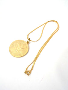 Vintage 70s Faux Gold Zodiac Sign Pendant Necklace - Gemini