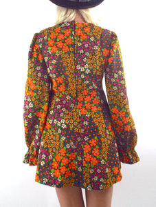 Flower Power Vintage 70s Floral Print Mini Dress