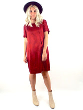 Load image into Gallery viewer, Vintage 90s Shimmery Red Snake Print Shift Dress