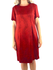 Vintage 90s Shimmery Red Snake Print Shift Dress