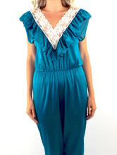Load image into Gallery viewer, Vintage Jewel Tone Silky Lace Jumpsuit