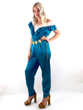 Load image into Gallery viewer, Vintage Jewel Tone Silky Lace Jumpsuit