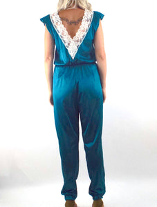 Vintage Jewel Tone Silky Lace Jumpsuit