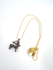 Vintage 70s Faux Gold and Bronze Zodiac Charm Necklace - Sagittarius