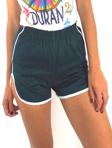 Copy of Vintage 70s High-Waisted Dark Green and White Gym Shorts -- Size Extra Small/Small