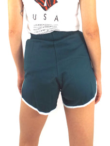 Copy of Vintage 70s High-Waisted Dark Green and White Gym Shorts -- Size Extra Small/Small