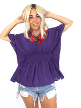 Load image into Gallery viewer, Vintage Purple Embroidered Peasant Top