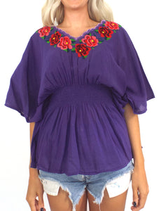 Vintage Purple Embroidered Peasant Top