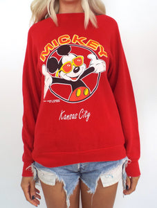 Vintage 80s Mickey Mouse Red Kansas City Tourist Sweatshirt