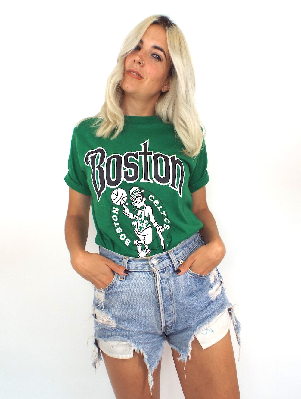 Boston Celtics Vintage Tee Shirt 50/50 Cotton Polyester 