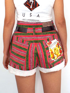 Vintage Colorful Striped High-Waist Roll Cuff Shorts -- Size 29/30