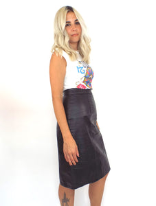 Vintage High Waisted Black Leather Pencil Skirt -- Size 26