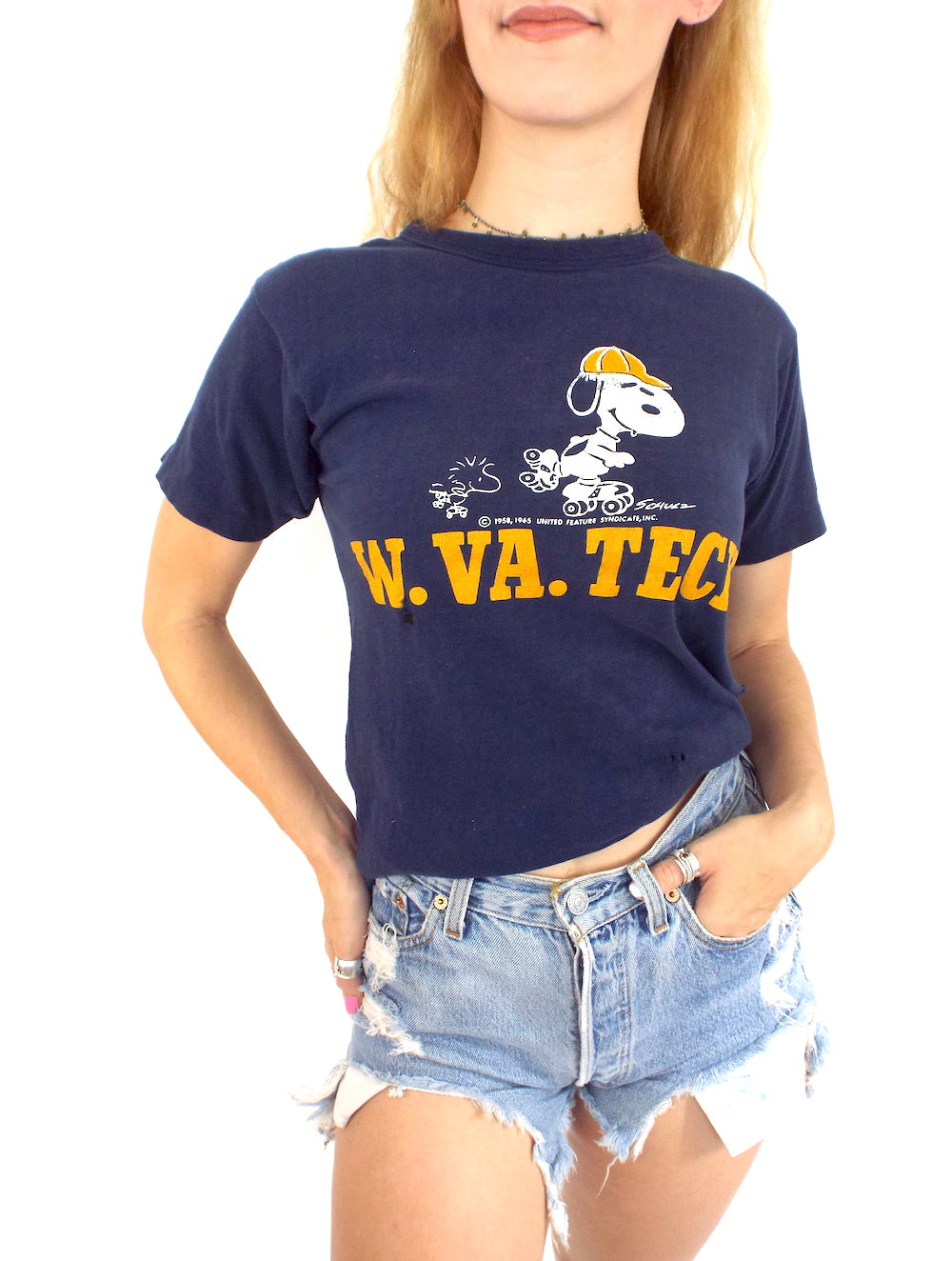 Vintage 70s Destroyed Snoopy West Virginia Tech Tee - Size Small